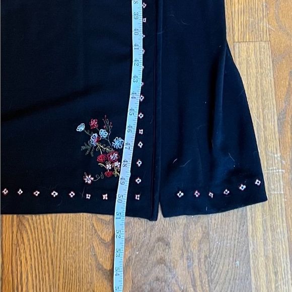 Vintage Garnet Hill Black Floral Embroidered Wool Dress, Size 14 Petite - Picture 16 of 16